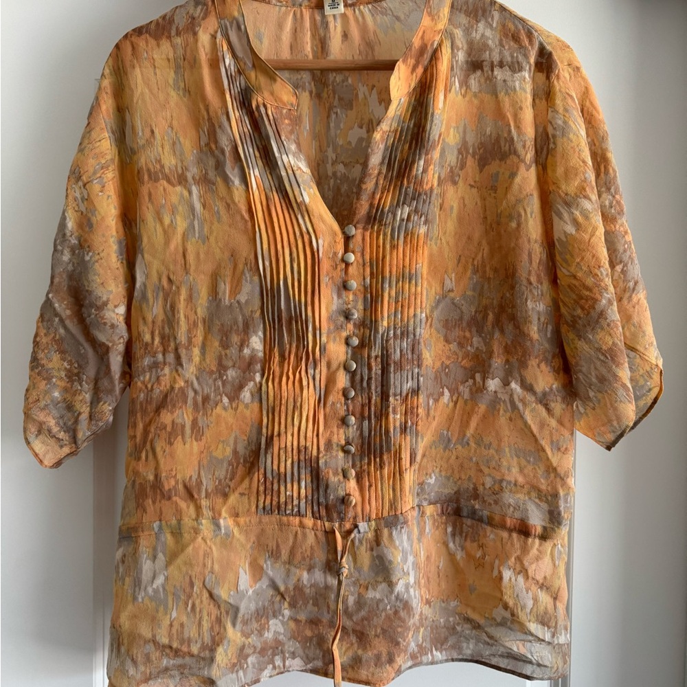 Banana Republic Orange Pleated 3/4 Sleeve Blouse